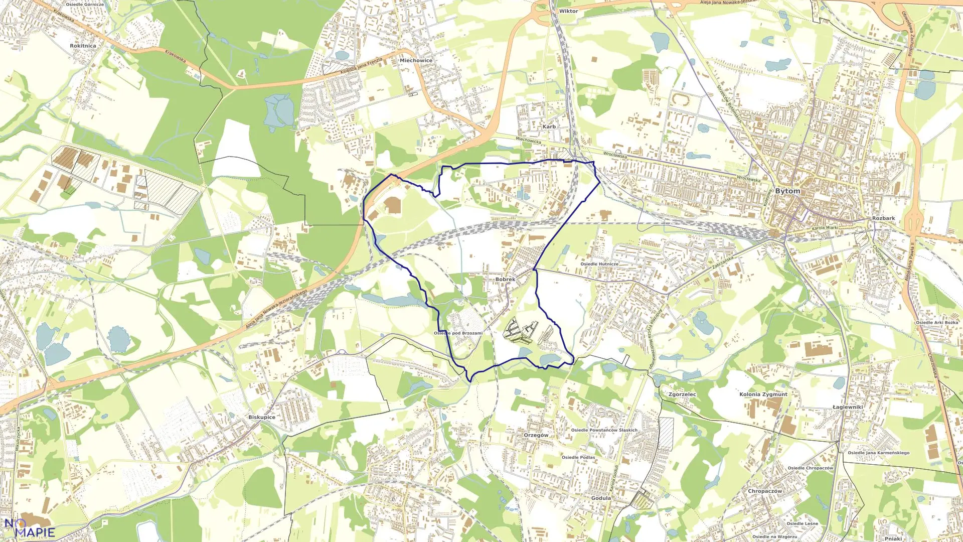 Mapa obrębu Bobrek w mieście Bytom