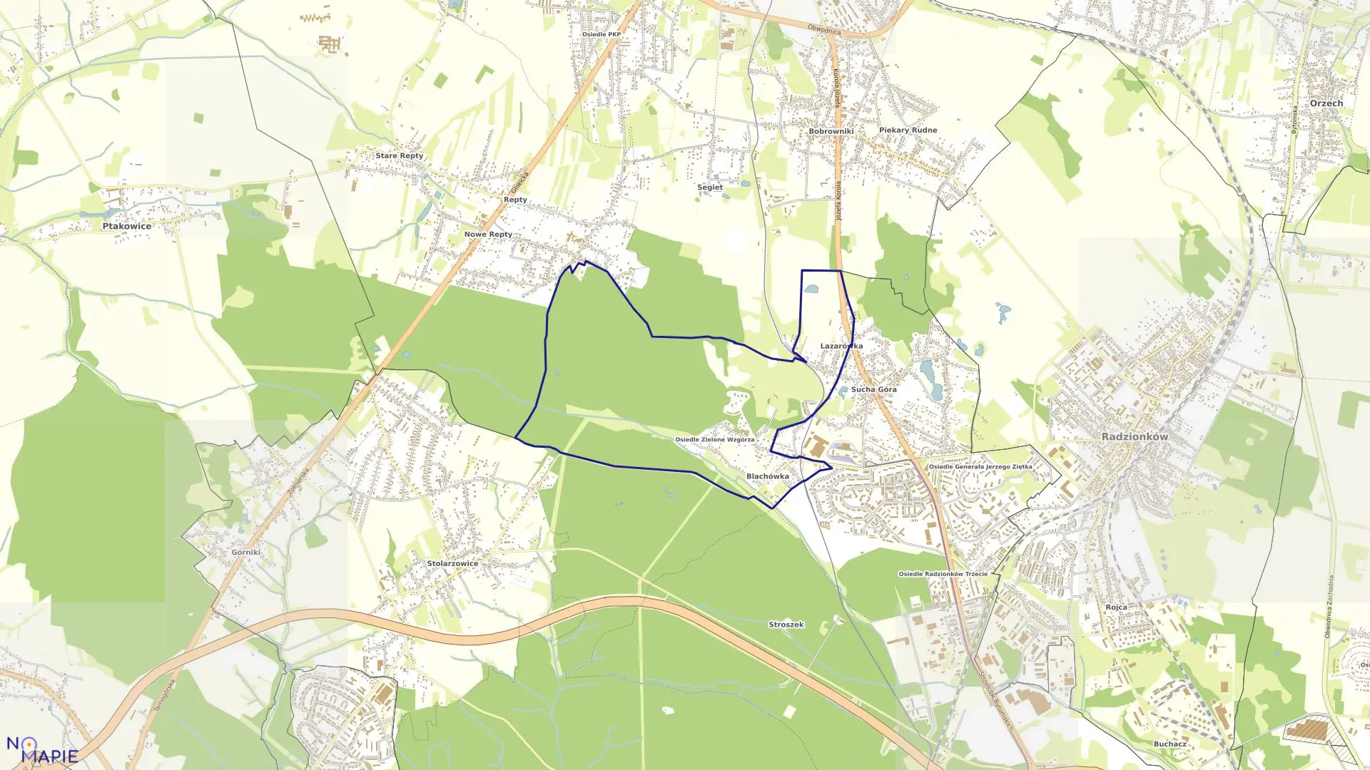 Mapa obrębu Bobrowniki w mieście Bytom
