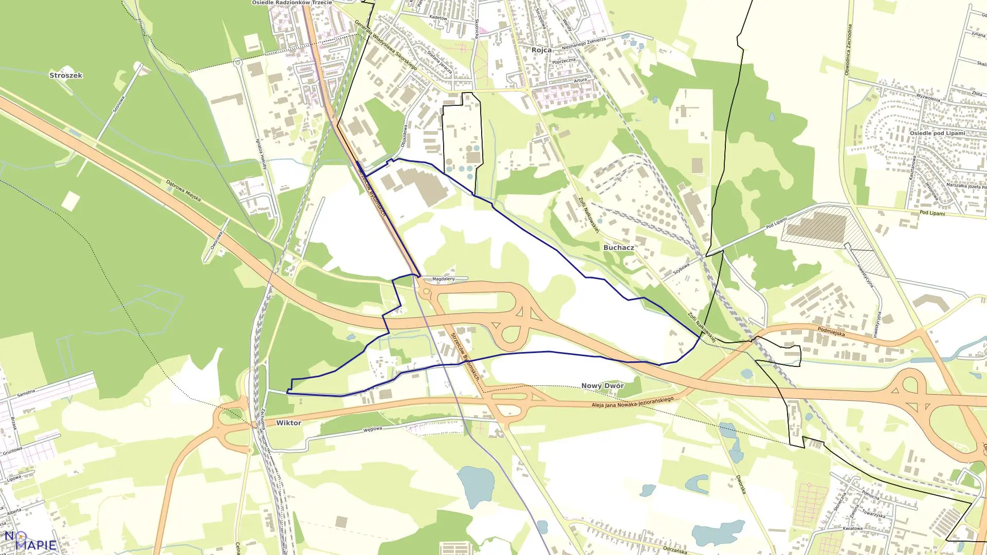 Mapa obrębu Dąbrowa w mieście Bytom