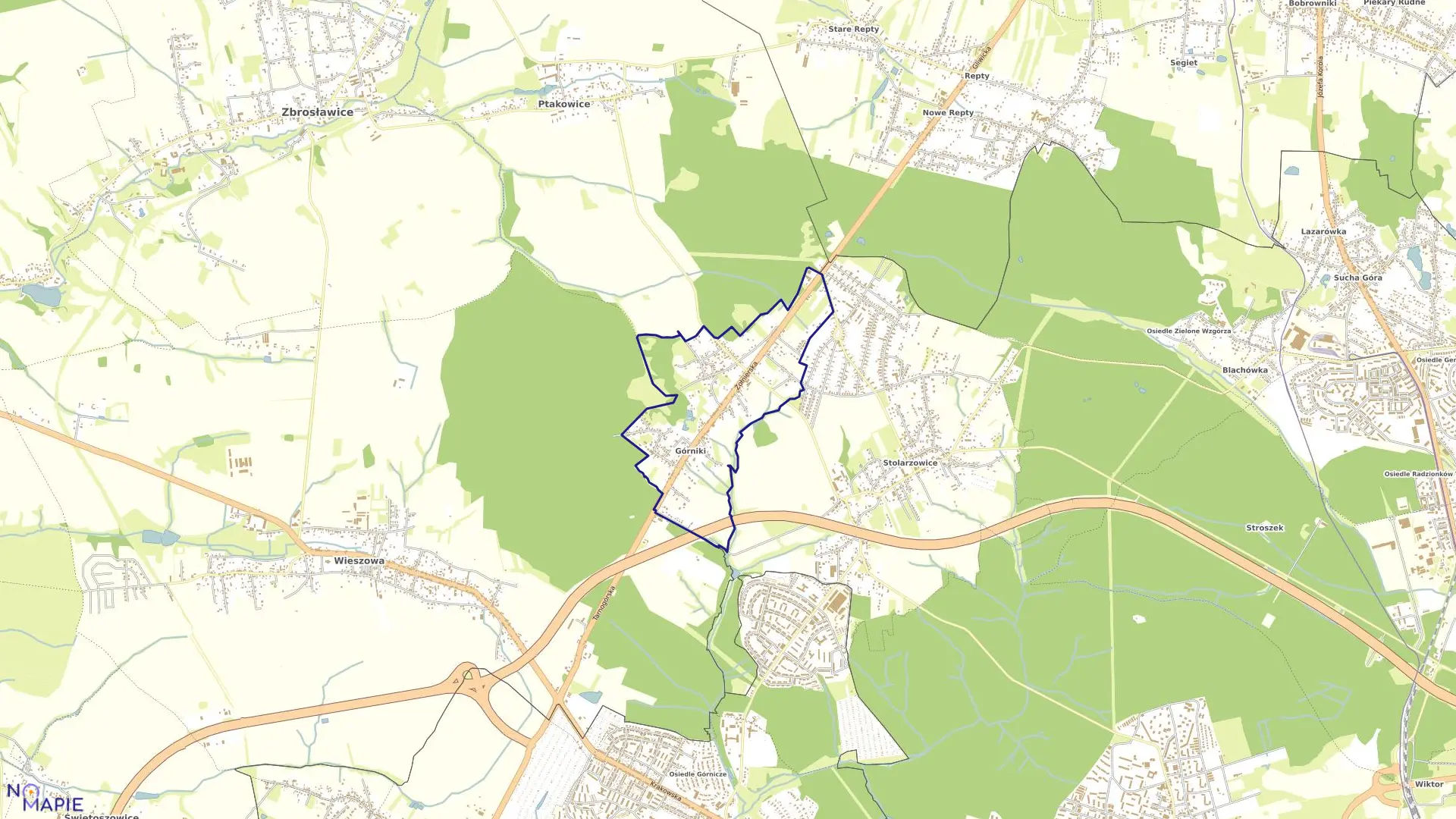 Mapa obrębu Górniki w mieście Bytom