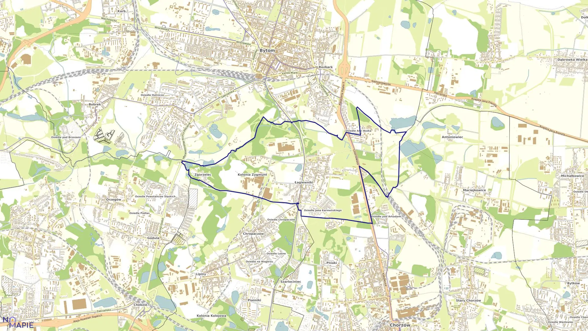 Mapa obrębu Łagiewniki w mieście Bytom