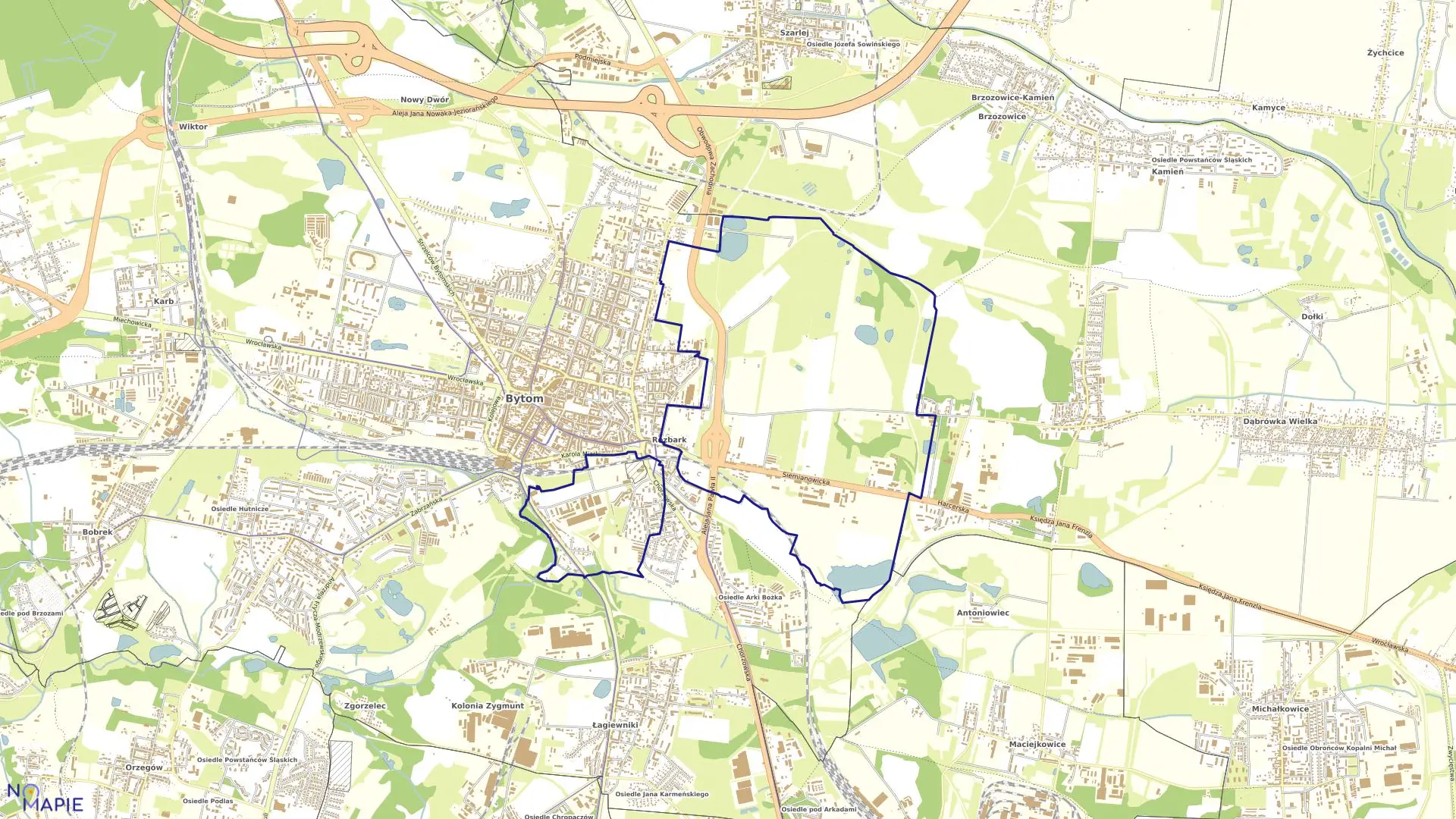 Mapa obrębu Rozbark w mieście Bytom