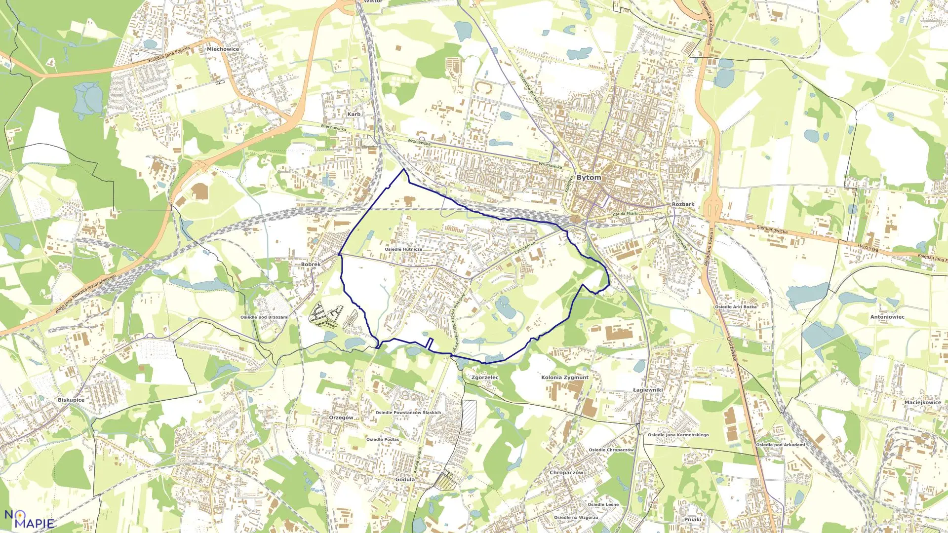 Mapa obrębu Szombierki w mieście Bytom