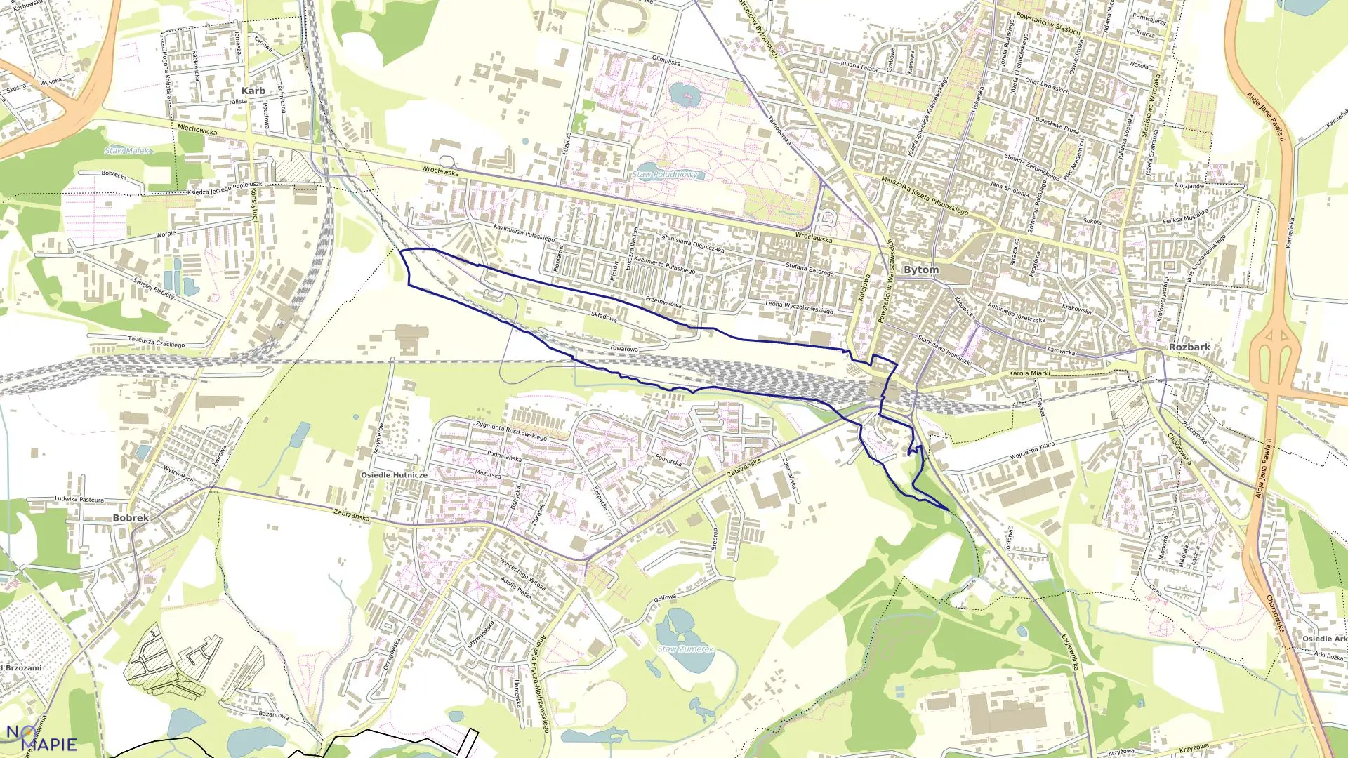 Mapa obrębu Zamłynie w mieście Bytom